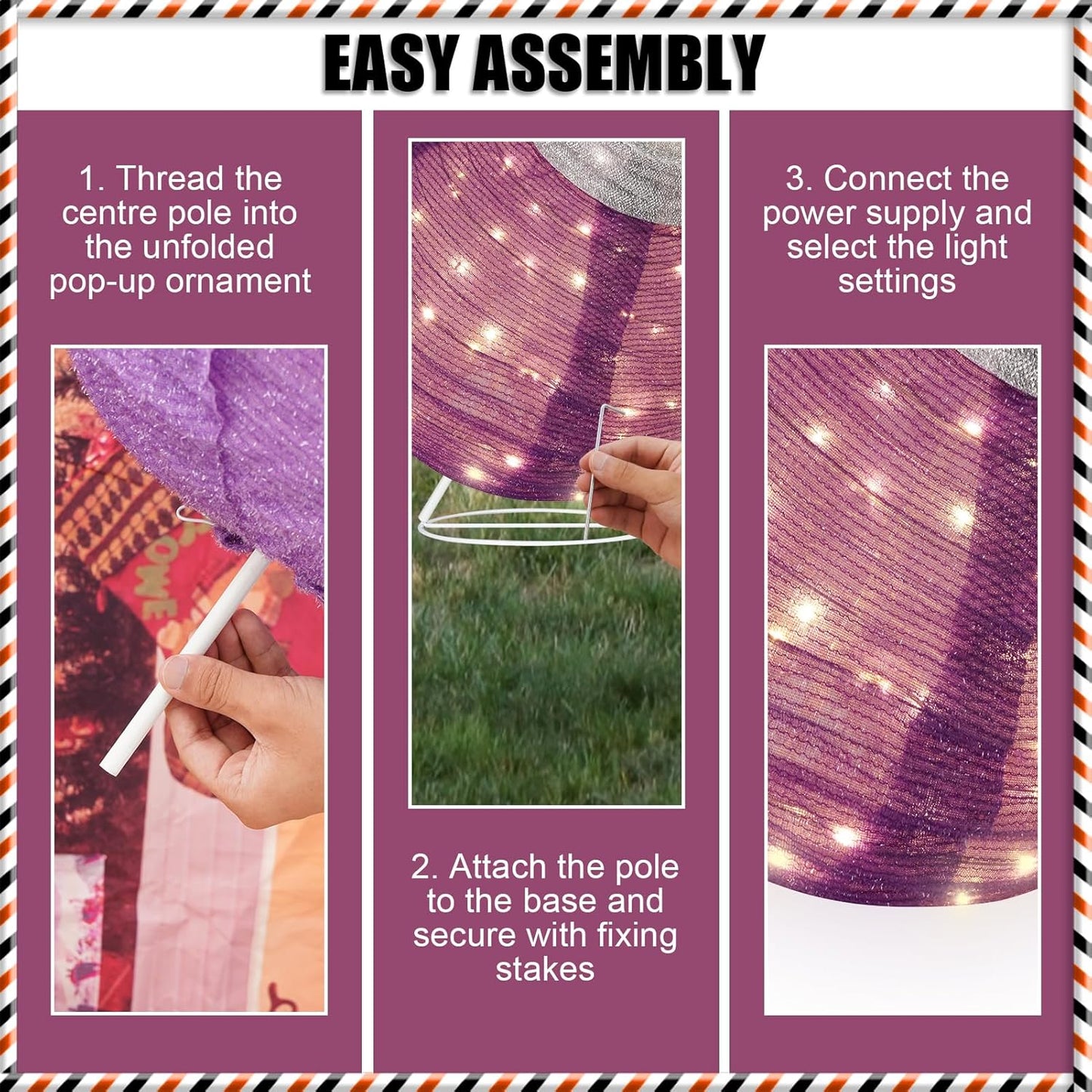 BRIGHTDECK Outdoor Halloween Ornaments, Lighted Pop-Up Outdoor Holiday Ball Decoration with 80 LED Lights, 8 Light Modes, Lighted Collapsible Holiday Decorations for Yard, Home (Purple)