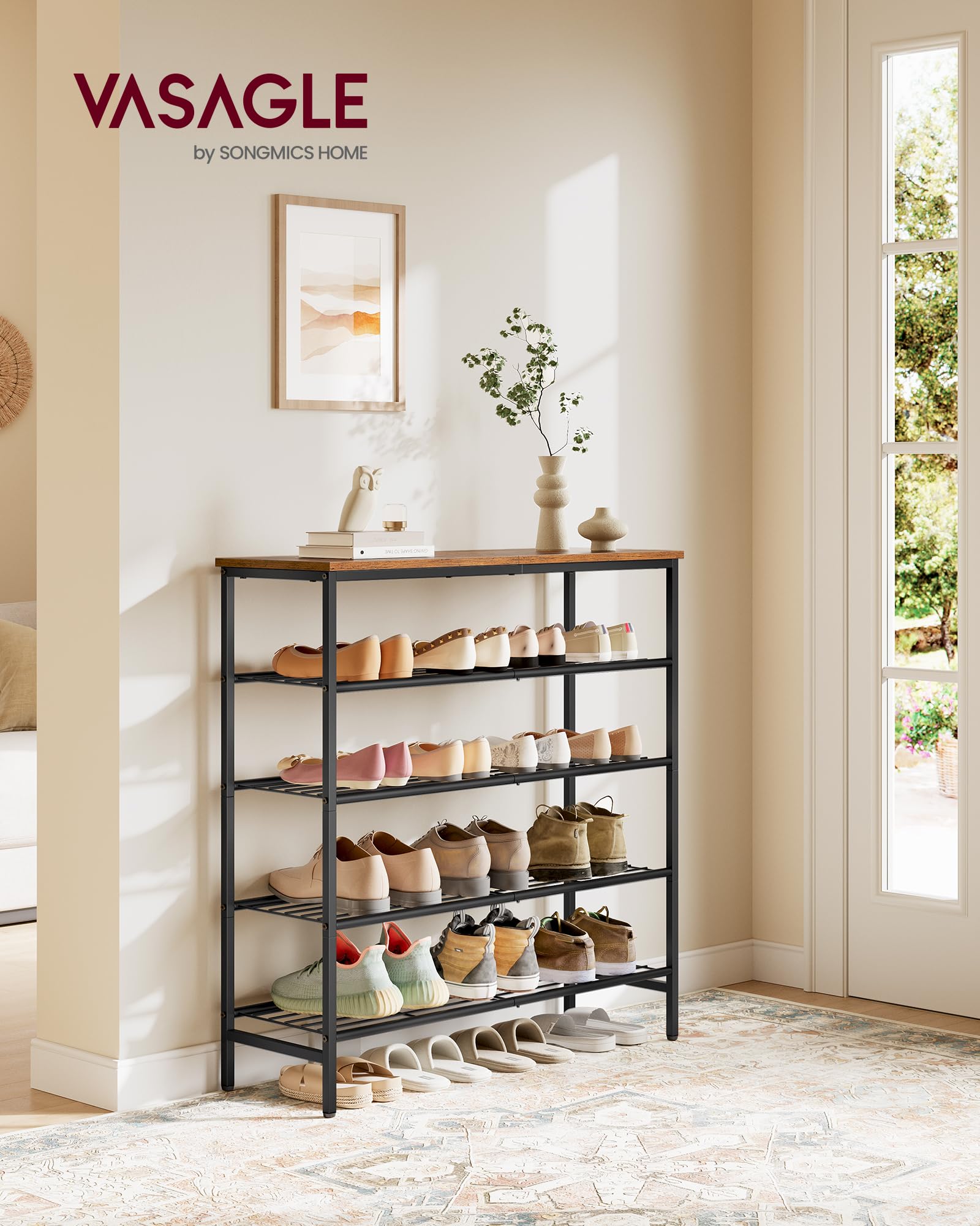 VASAGLE Shoe Rack, Shoe Storage Rack for Closet, Entryway, Living Room, Free Standing Metal