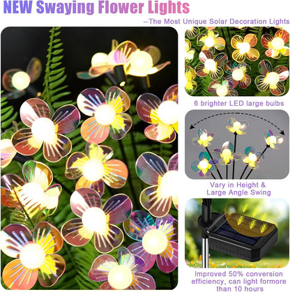 Solar Garden Lights Outdoor, New Upgraded 4-Pack Firefly Solar Lights with Iridescent Petals & Warm White Glow - Waterproof Wind-Swaying Decor for Yard, Patio