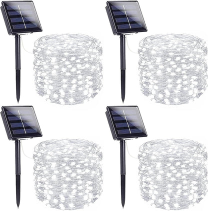 4 Pack Solar String Lights Outdoor, Extra-Long 400LED Solar Fairy Lights Waterproof, Outdoor Twinkle Light Silver Wire 8 Modes Fairy Light for Tree Garden Party Xmas Wedding Decor (Cool White)