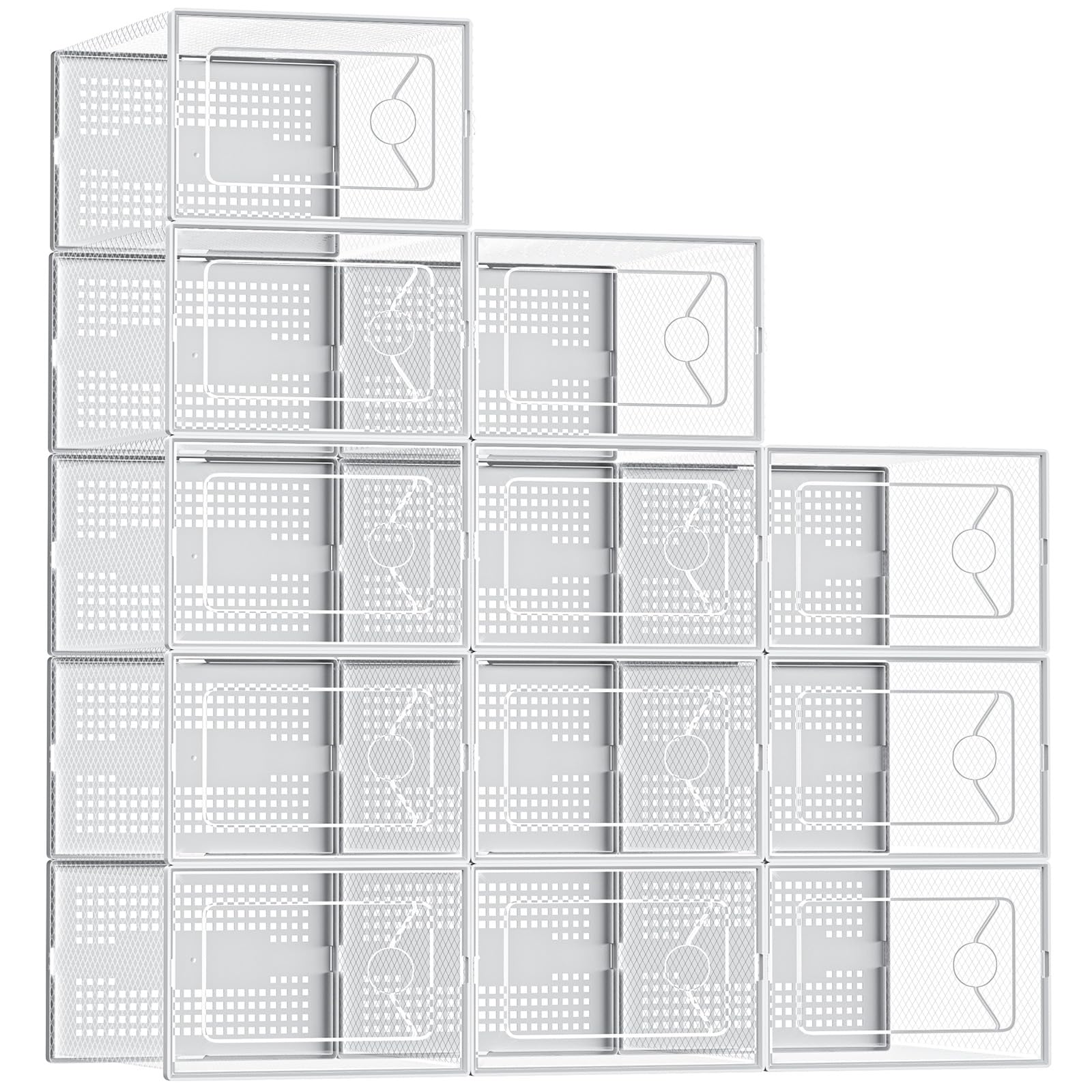 DUMOS Shoe Storage Boxes, 12-Pack Stackable Clear Shoe Containers with Lids, Display Sneaker Case