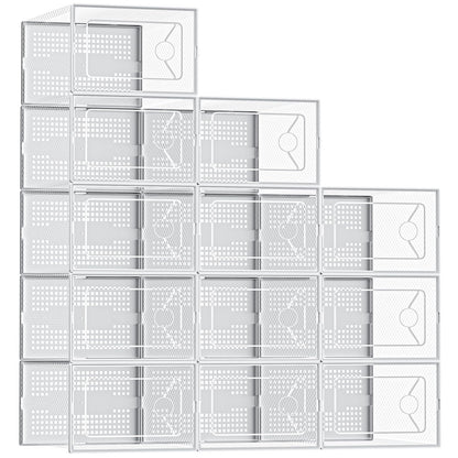 DUMOS Shoe Storage Boxes, 12-Pack Stackable Clear Shoe Containers with Lids, Display Sneaker Case