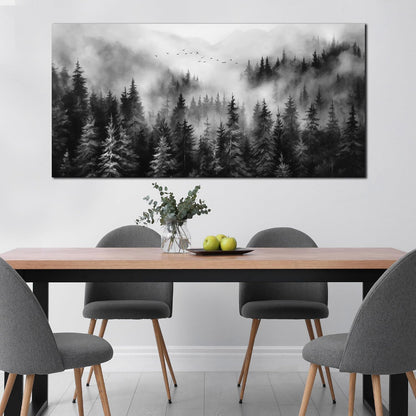 Large Pictures for Living Room Foggy Forest Canvas Wall Art for Bedroom Black Home Office Wall Decor 29 x 59 Inch