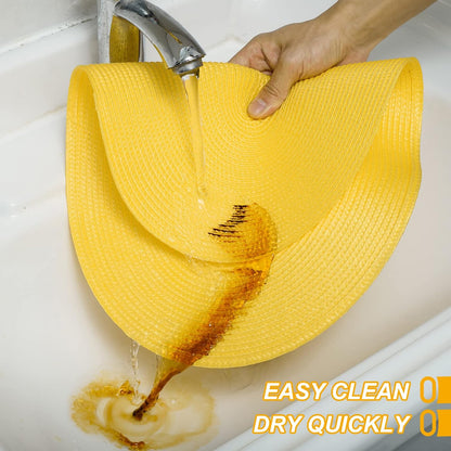 AHHFSMEI Placemats Set of 8 for Dining Table Washable Woven Vinyl Non-Slip 18x12 inches Placemat Heat-Resistant Durable Table Mats for Dining Table Easy to Clean (Yellow, 8)