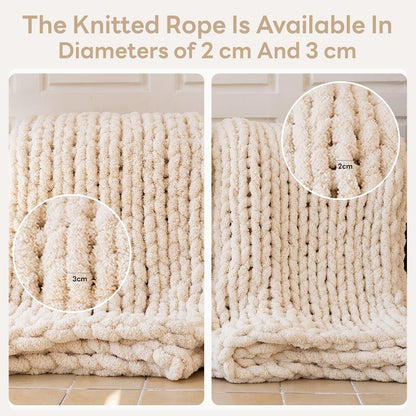 Chunky Knit Blanket - Luxury Soft Cozy 61 * 79 Bold Throw Blanket,100% Woven Blanket Rope Knot Throw Blanket for Couch, Sofa, Home Decor, Gift - Machine Washable（Cream）