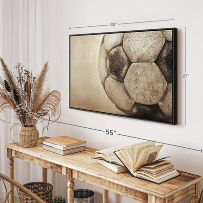 Elephant Stock Worn Soccer Ball Wall Art - Horizontal Framed Canvas - 1-Piece Living Room Wall Decor - Photography sports Canvas Print - Brown and Gray Decor for Wall - 40" X 27"