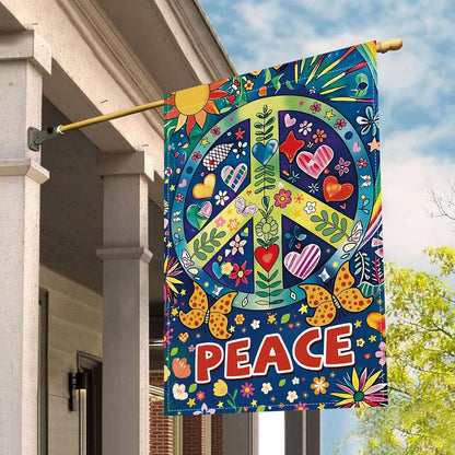 Peace Garden Flag Butterfly Flowers Art Garden Yard Flags Double Sided Colorful Farmhouse Holiday Decorative Yard Flag, Porch Outdoor Decoration Sign Banner (28X40INCH)
