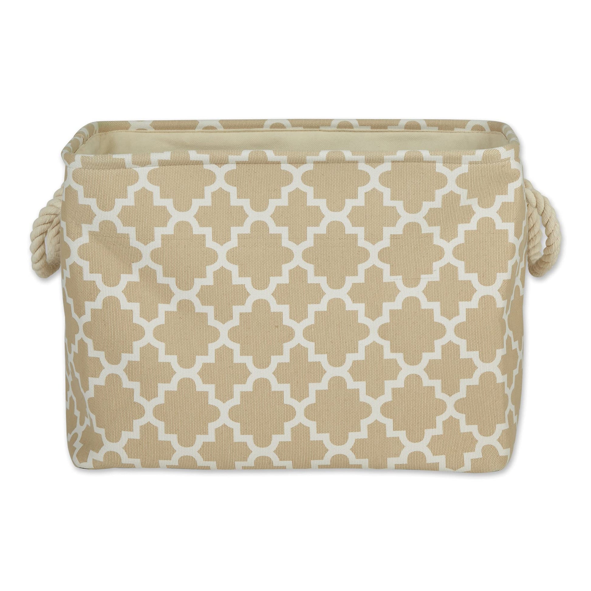 DII Polyester Container with Handles, Lattice Storage Bin, Medium, Vintage Linen