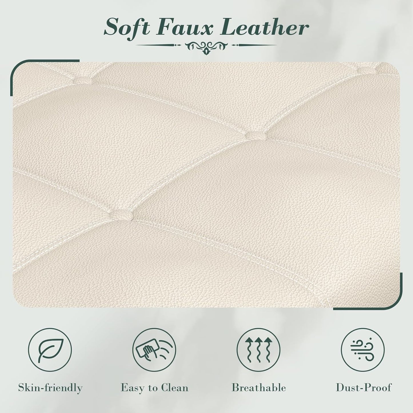 Apicizon 51”Storage Ottoman Bench, Soft Faux Leather Indoor Bench with Rolled Arm and Vintage Rivets, Large Storage Chest for Bedroom, Living Room, Entryway，Beige+Brown Legs