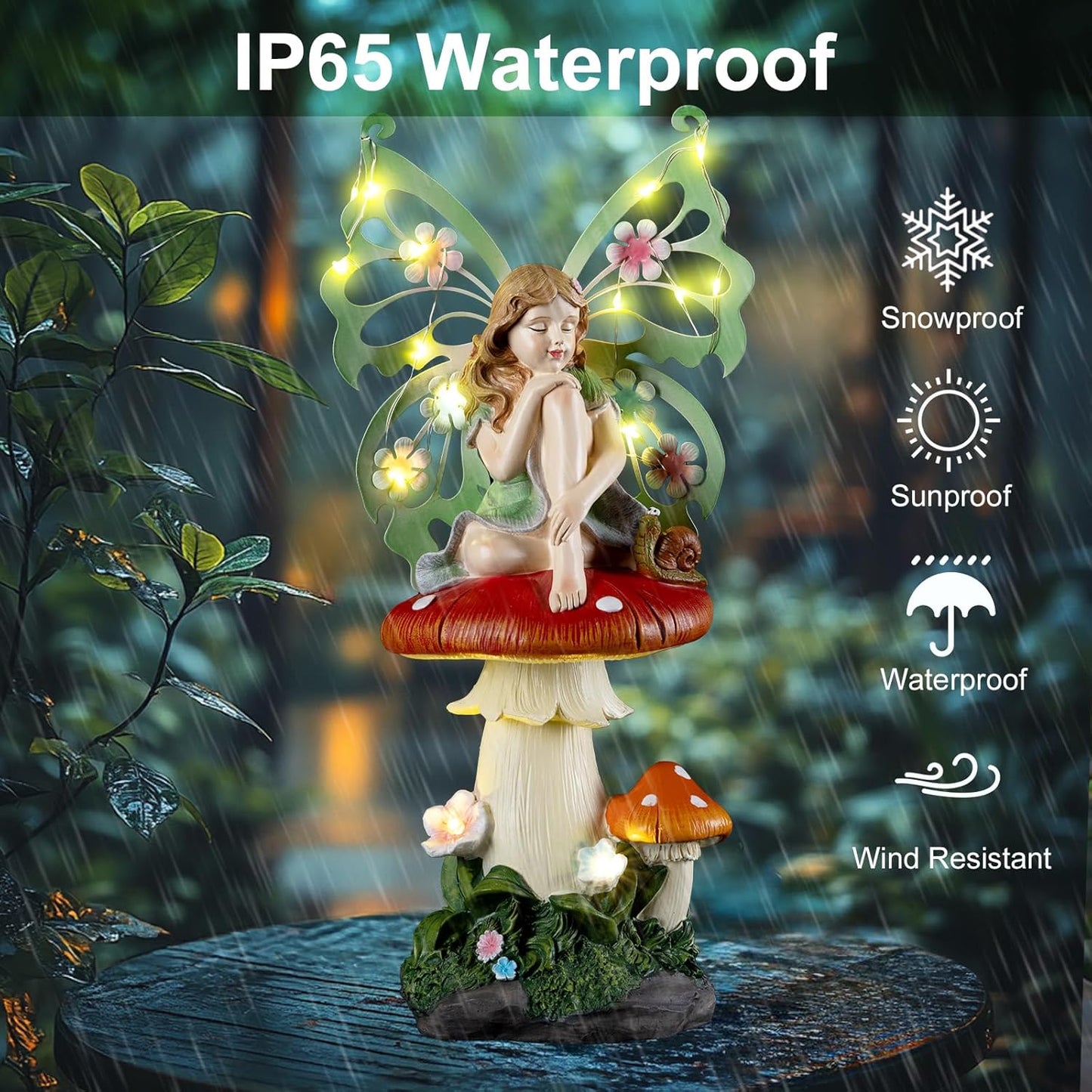 Solar Fairy Garden Decor Flower Fairies Mushroom Figurines with Snail Decor Gifts for Women Mom Miniature Fairy Figurine for Lawn Garden Patio Yard Decorations Outdoor Statue