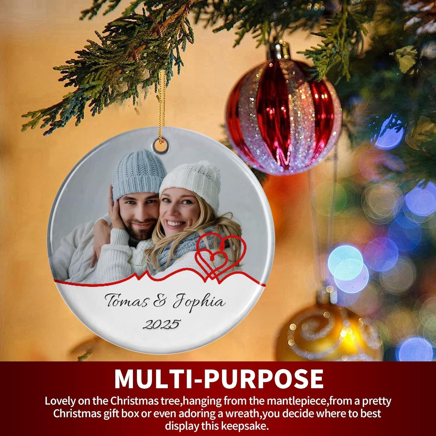 Personalized Christmas Ornaments, Custom Photo & Text 2025 Christmas Tree Ornament, Ideal for Xmas Decorations, Baby Showers, Weddings, Birthdays, Gifts for Mom, Dad, Kids, Pets, Friends