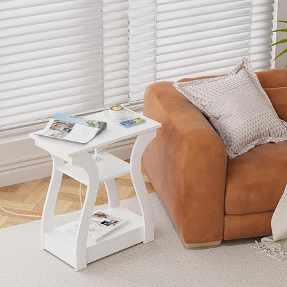 End Tables Living Room Set of 2,End White Table with Charging Station, Side Table, Nightstand for Bedroom, 3 Tier End Table with Storage Shelf for Living Room White
