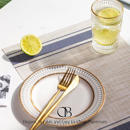 Placemats Set of 8 - Easy Clean Woven Vinyl Placemats for Dining Table, Indoor/Outdoor Place Mats, Washable PVC Table Mats（Blue Skyline）