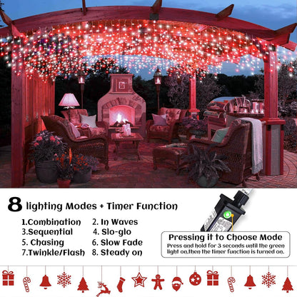 33ft Icicle Lights for Outside, Red and White Christmas Lights Outdoor Indoor, 400 LED Twinkle String Light with 75 Drops Short Curtain Light for Thanksgiving Room Home Wall Bedroom Window Decoration