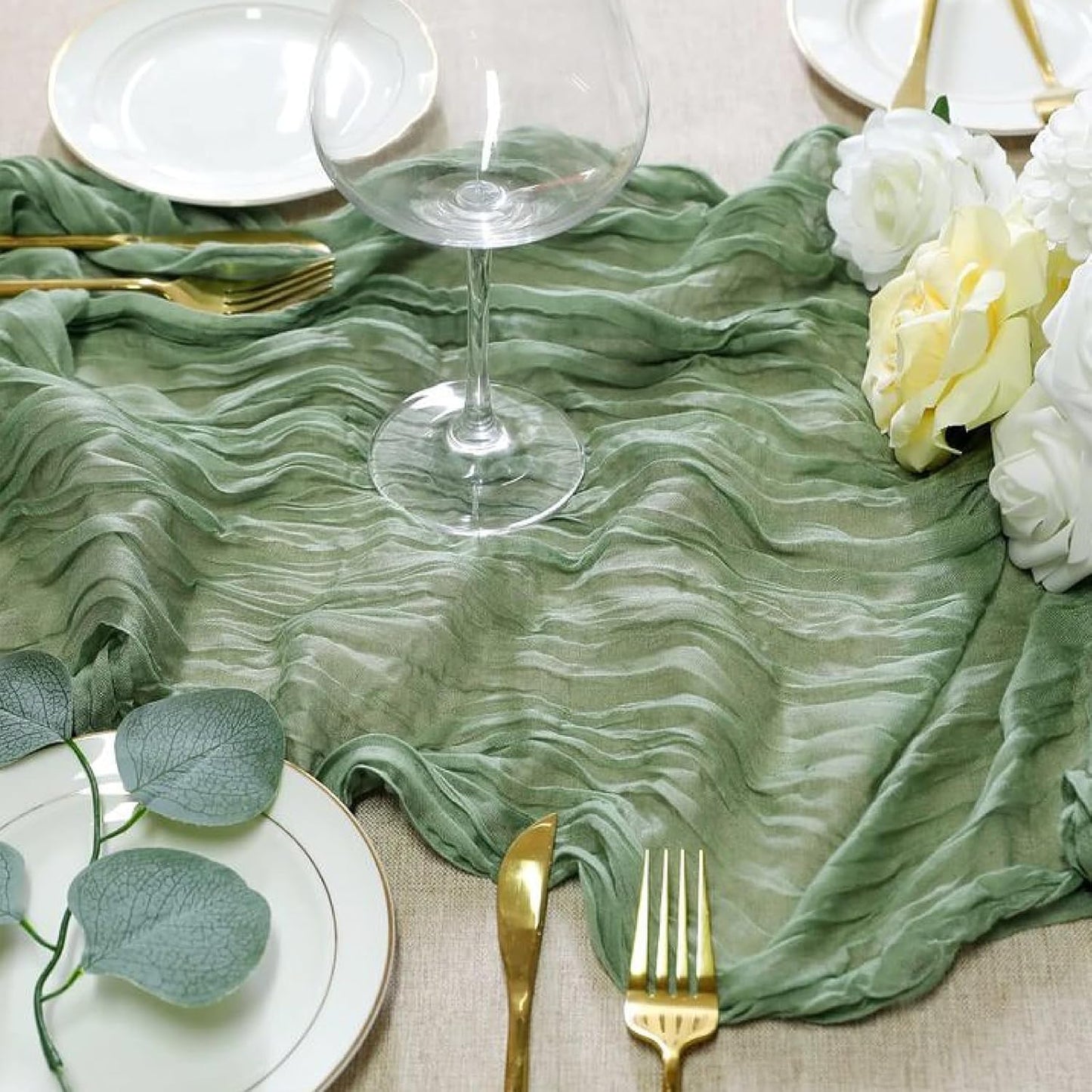 Sioloc 5 Pack Sage Green Cheesecloth Table Runner Fall Autumn Decor for Home 10ft Table Cloth for Tea Wedding Birthday Party Baby Bridal Shower Halloween Thanksgiving