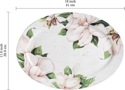 Bico Magnolia Floral Ceramic 16 inch Oval Platter, Microwave & Dishwasher Safe