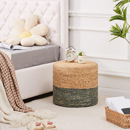 Cplxroc Ottoman Poof, Natural Seagrass Poufs, Hand Weave Round Footstool, Pouffe Accent Chair, Home Decorative Seat, Boho Deco Floor Chair for Living Room, Bedroom (18inch 68LE)