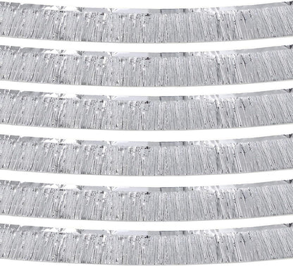 Silver Foil Fringe Garland 10FT 6packs, Metallic Foil Tinsel Fringe Banners for Parade Float Decorations Wedding, Birthday Party Graduation (six Silver)