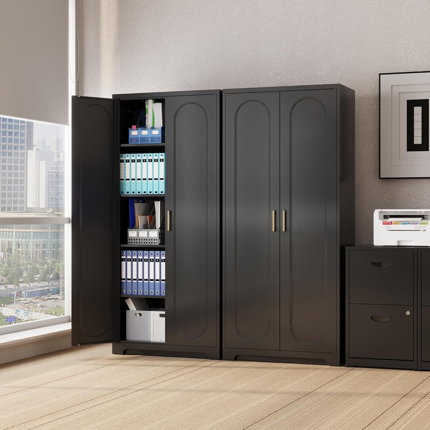 Metal Tall Black Cabinet, 71' Pantry Cabinet with Doors and 4 Adjustable Shelves, for Pantry, Laundry Room, Living Room, Dining Room