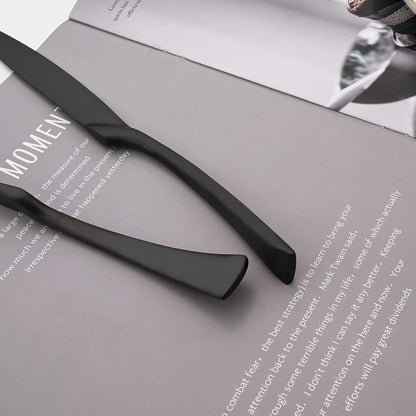 Luxury Silverware Set Flatware Cutlery 18/10 Stainless Steel Matte Polishing Metal Utensils Set Group Service for 1, 6-piece, Black