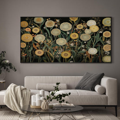 SIGNWIN 36"x72" Extra Large Framed Wall Art Whimsical Dandelion Field in Yellow and Green, Playful Botanical Print for Home Living Room Bedroom Decor (Frame Assembly Required)