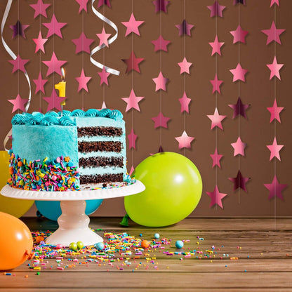 Patelai Glitter Star Garland Banner Decor 130 Feet Star Hanging Bunting Banner Twinkle Backdrop for Homecoming Classroom Wedding Birthday Halloween Christmas Party Supplies(Rose Pink)