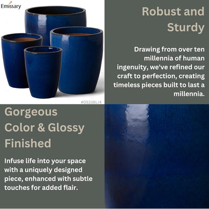 Emissary Bullet 9.5 in. Blue Ceramic Round Planter (9.5 in. L x 9.5 in. W x 12 in. H) with Drainage Hole