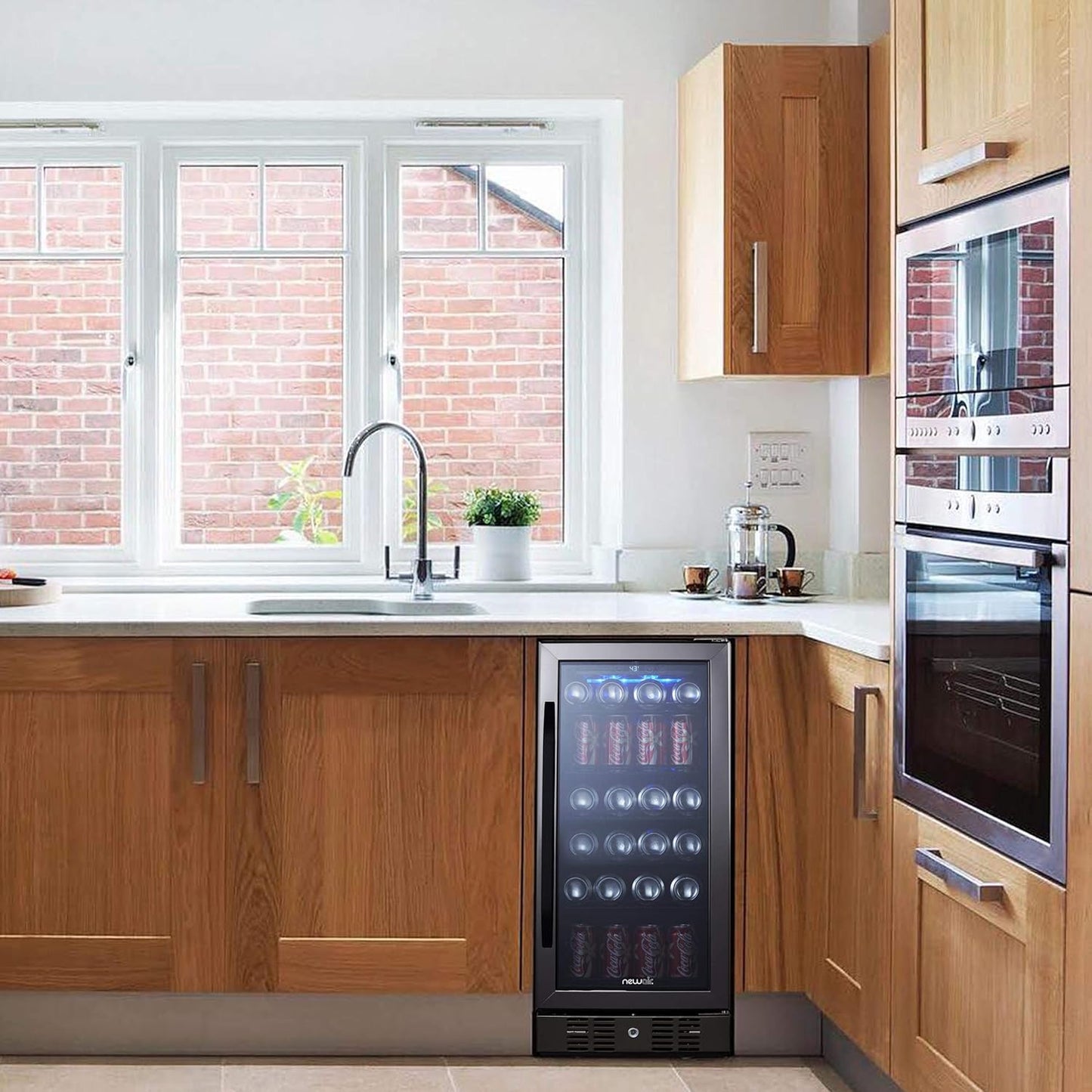 Newair 24" Wine and Beverage Refrigerator 20 Bottle and 70 Can Capacity, Built-in or Freestanding Cooler, Dual Zone Fridge in Stainless Steel with Splitshelf