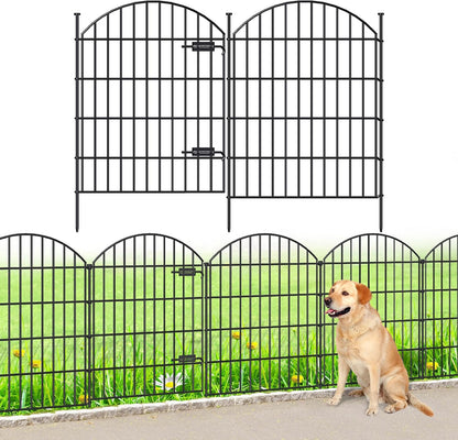 Metal Garden Fence with Gate 36in (H) x 18.7ft (L), 1 Gate+7 Panels Dog Fence Border Fence Animal Barrier, No Dig Garden Fencing for Yard Flower Bed Lawn Patio Outdoor,ECG3508,Black