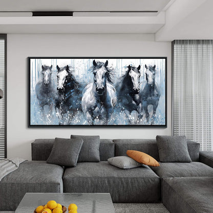 DUNHUANG ART Running Horses Canvas Wall Art - Equine Themed Galloping Animals in the Sand - Rustic Horse Decor for Living Room, Bedroom, Office 24"x48"