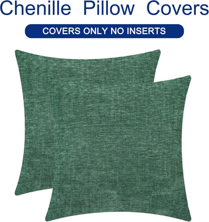 CaliTime Throw Pillow Covers Decorative 22 X 22 Inches Pack of 2 Cozy Chenille Cushion Cases for Couch Sofa Bed Living Room Home Dark Green