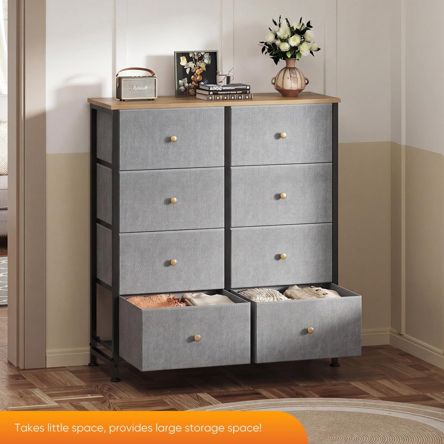Sweetcrispy 8 Drawer Dresser for Bedroom, Organizer Storage Drawers, Blue