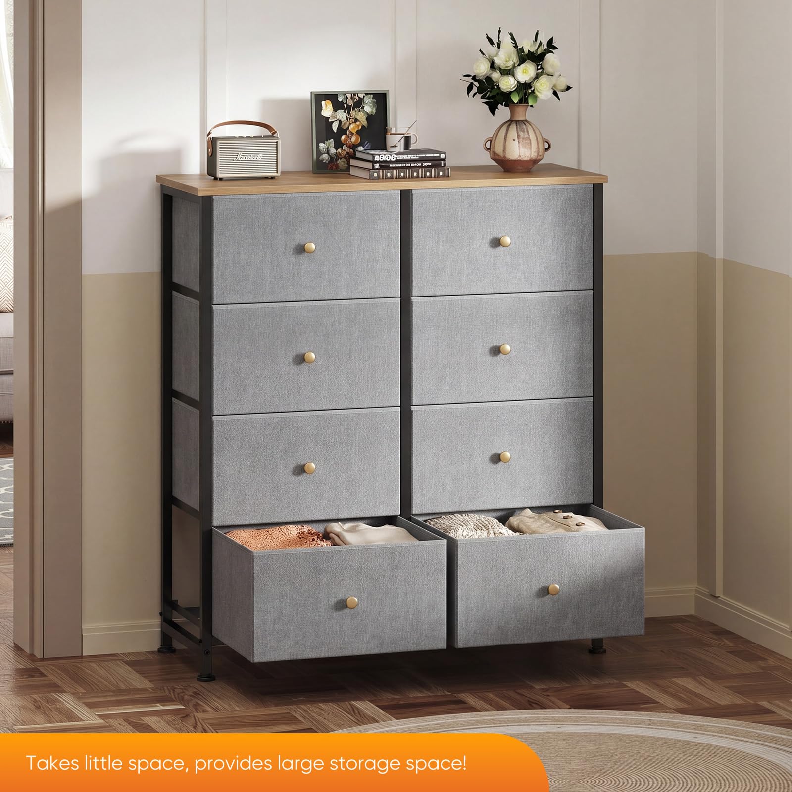 Sweetcrispy 8 Drawer Dresser for Bedroom, Organizer Storage Drawers, Blue