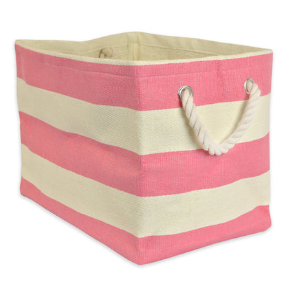 DII Durable Woven Striped Storage Bin Collapsible with Soft Rope Handles Reinforced with Metal