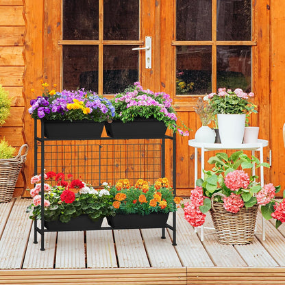 Raised Garden Beds Outdoor Elevated Garden Planter Boxes with Trellis and Legs Standing 32.4" Flowers Beds Herbs Vertical Planters for Small Climbing Plant Vegetables Patio Balcony, Black