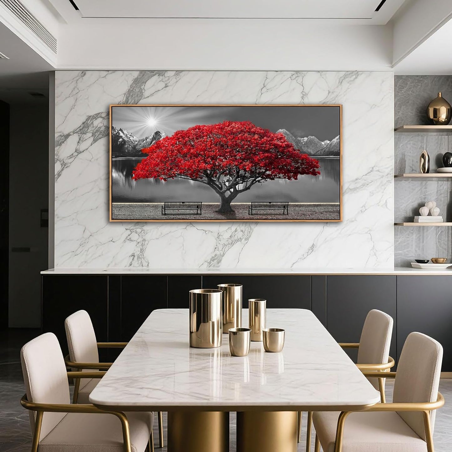 Large Framed Wall Art for Living Room Large Mangrove Landscape Modern Art for Wall Decor Living Room, Bedroom, Office, Home Wall Decor 24x48 inches(With Soild Wood Dark Framed)