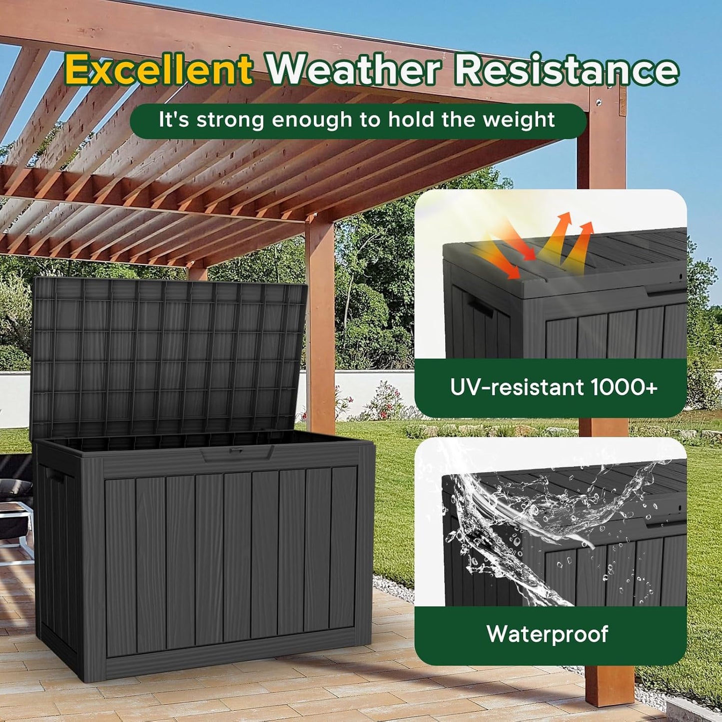 45 Gallon Outdoor Storage Box – Waterproof Deck Box for Garden & Patio,Black