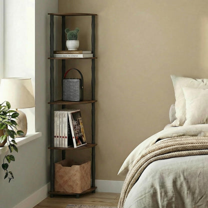 Furinno Turn-N-Tube Storage Shelves, 5-Tier Corner Book Shelf, Standing Corner Shelf, Toolless Open