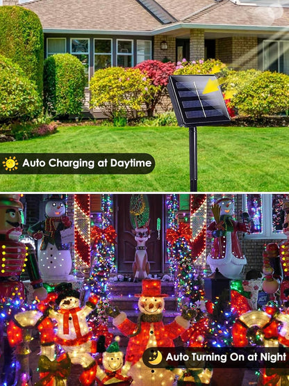 4pk Multi-Colored Solar Christmas Lights Outdoor Waterproof, 400 LED 132 FT Solar Powered LED String Lights Green Wire with 8 Modes, Solar Fairy Lights for Xmas Tree Party Wedding Garden Decorations