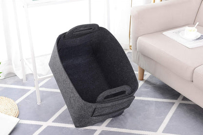 Storage Basket Felt Storage Bin Collapsible& Convenient Box Organizer with Carry Handles for Office Bedroom Closet Babies Nursery Toys Laundry (Dark grey, 17.9inch（L）×12.2inch（W）×11.6inch（H）)