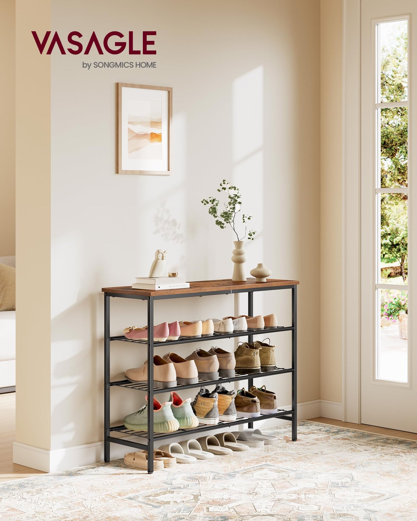 VASAGLE Shoe Rack, Shoe Storage Rack for Closet, Entryway, Living Room, Free Standing Metal