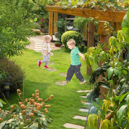 Succulent Pattern Cement Stepping Stones - Outdoor Pavers for Walkway, Multicolored Decorative Stone for Garden, 0.75 x 10 x 10 Inch