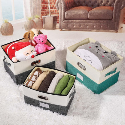 Large Linen Fabric Foldable Storage Bins with Removable Lid and Handles, Washable Storage Box Organizer Containers Baskets Cube with Cover for Bedroom,Closet,Office(Coffee&Cream, Large)