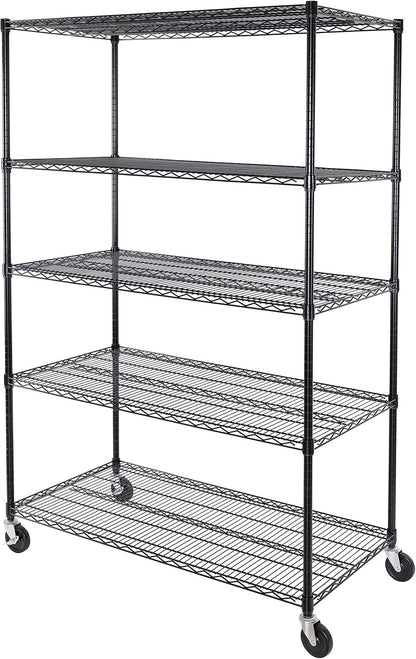 Seville Classics UltraDurable Heavy Duty NSF Solid Steel Wire Rack Storage Unit, Organizer for Garage, Warehouse, Office, Restaurant, Classroom, Kitchen, Black, 5-Tier Shelving, 48" W x 24" D