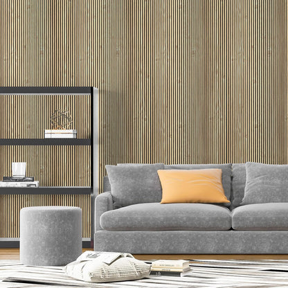 Art3d 4-Pack Glue-On Fine Bar Wainscoting Panel for Interior Wall Decor - 104 x 12 Inch Polystyrene Ultralight Slim Slat Wall Panels for Living Room Bedroom, Teak