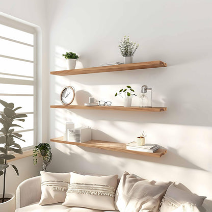 36 Inch Floating Shelves for Wall Rustic Light Wood Wall Shelves for Bedroom Set of 4