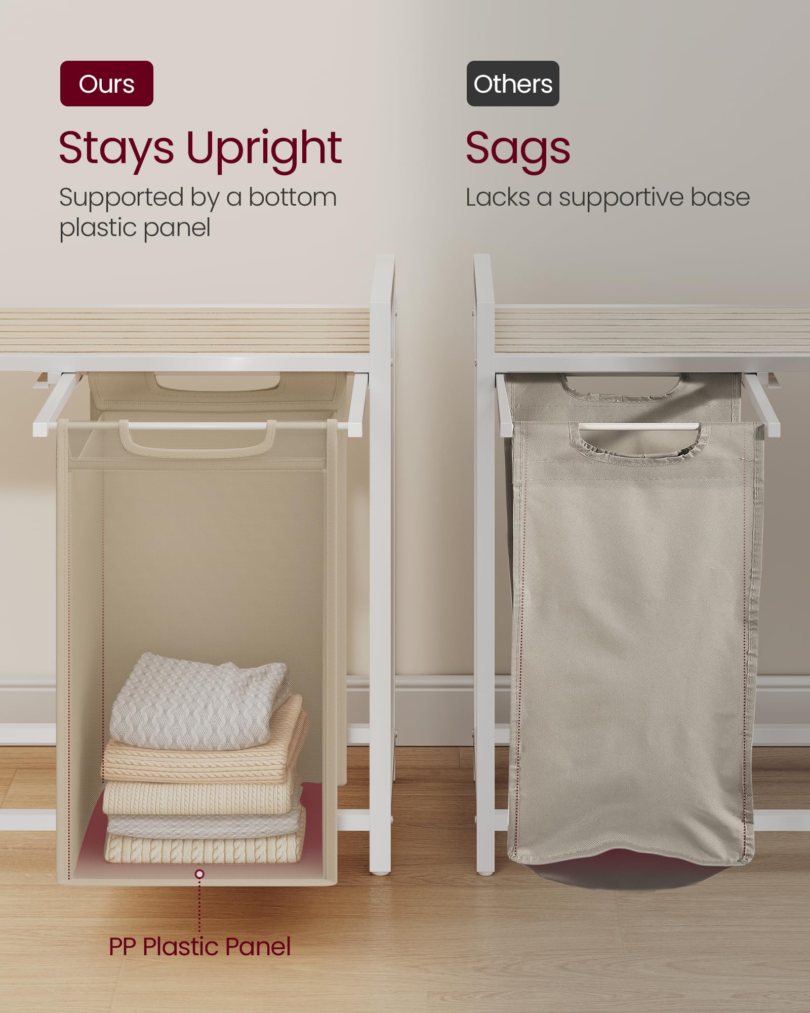 VASAGLE Laundry Hamper, Laundry Basket Sorter with 3 Pull-Out and Removable Bags, Shelf, Metal