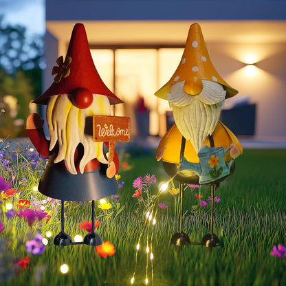 HONGLAND Metal Gnome Yard Art -18 Inch Garden Gnomes Statues Outdoor Decor with Watering Can Solar Lights -3D Outdoor Figurines for Patio Yard Lawn Porch Ornament Gardening Gifts