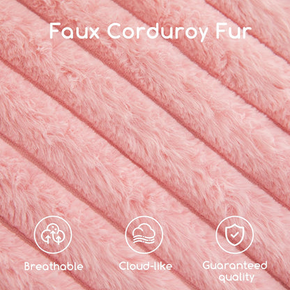 HIGOGOGO Round Stuffed Pouf Ottoman, Stripe Faux Fur Poufs with Foam Chunk Filling, Furry and Fluffy Pouf Foot Stool Storage Ottoman, 26 X 18 Floor Poufs Foot Rest for Living Room, Pink