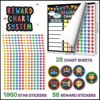 Reward Chart for Kids,Magnetic Behavior Chore Chart for Kids at Home,26 Black Chore Charts,1960 Star Stickers,56 Reward Stickers,Incentive Chore Chart to Develop Responsibility and Good Habits